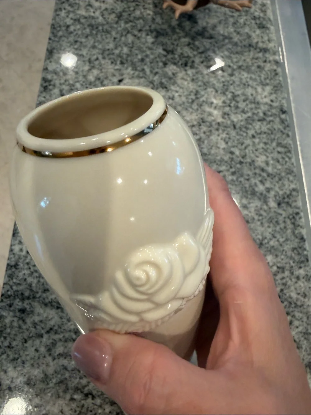 Cream Floral Relief Ceramic Vase with Gold Trim Lenox